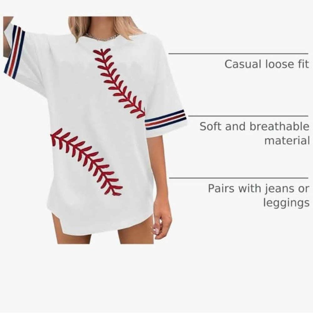 💵NEW💵White Baseball Stitch T-Shirt size XL ⚾️ - Picture 7 of 8